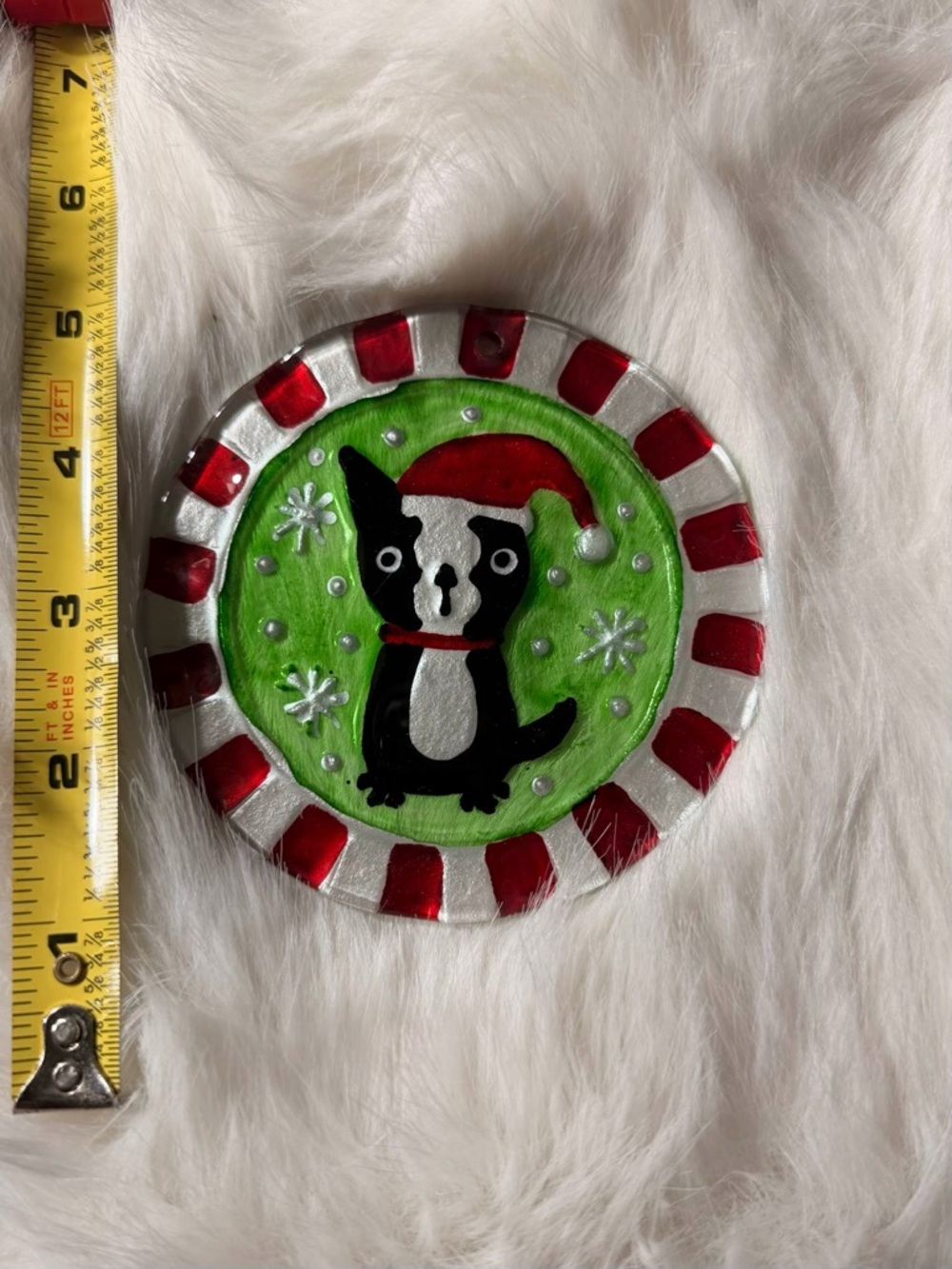 Handpainted Festive Dog Ornament - Red, Green, White